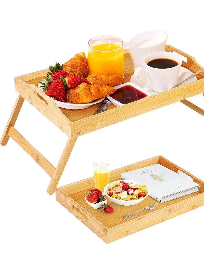 Rwnq Bamboo Wood Folding Multi-functional Bed Tray for Coffee & Breakfast  Portable Laptop Desk for Study & Work  Ideal for Serving Food in Bed & Garden Modern Design with Foldable Legs for Space Saving  High Quality & Durable for Daily Use  Natural Wood Color - Image 1