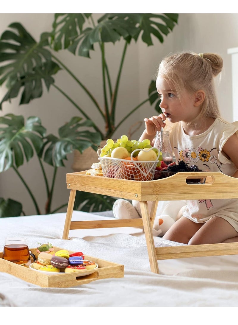 Rwnq Bamboo Wood Folding Multi-functional Bed Tray for Coffee & Breakfast  Portable Laptop Desk for Study & Work  Ideal for Serving Food in Bed & Garden Modern Design with Foldable Legs for Space Saving  High Quality & Durable for Daily Use  Natural Wood Color - Image 3