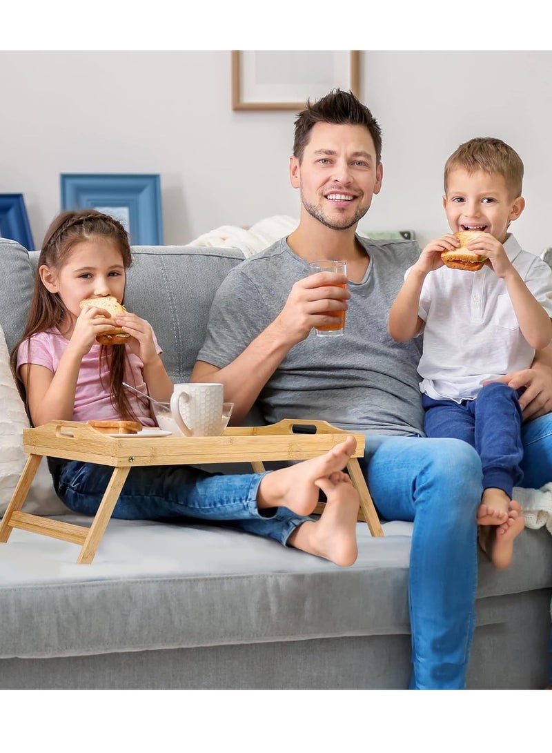 Rwnq Bamboo Wood Folding Multi-functional Bed Tray for Coffee & Breakfast  Portable Laptop Desk for Study & Work  Ideal for Serving Food in Bed & Garden Modern Design with Foldable Legs for Space Saving  High Quality & Durable for Daily Use  Natural Wood Color - Image 4