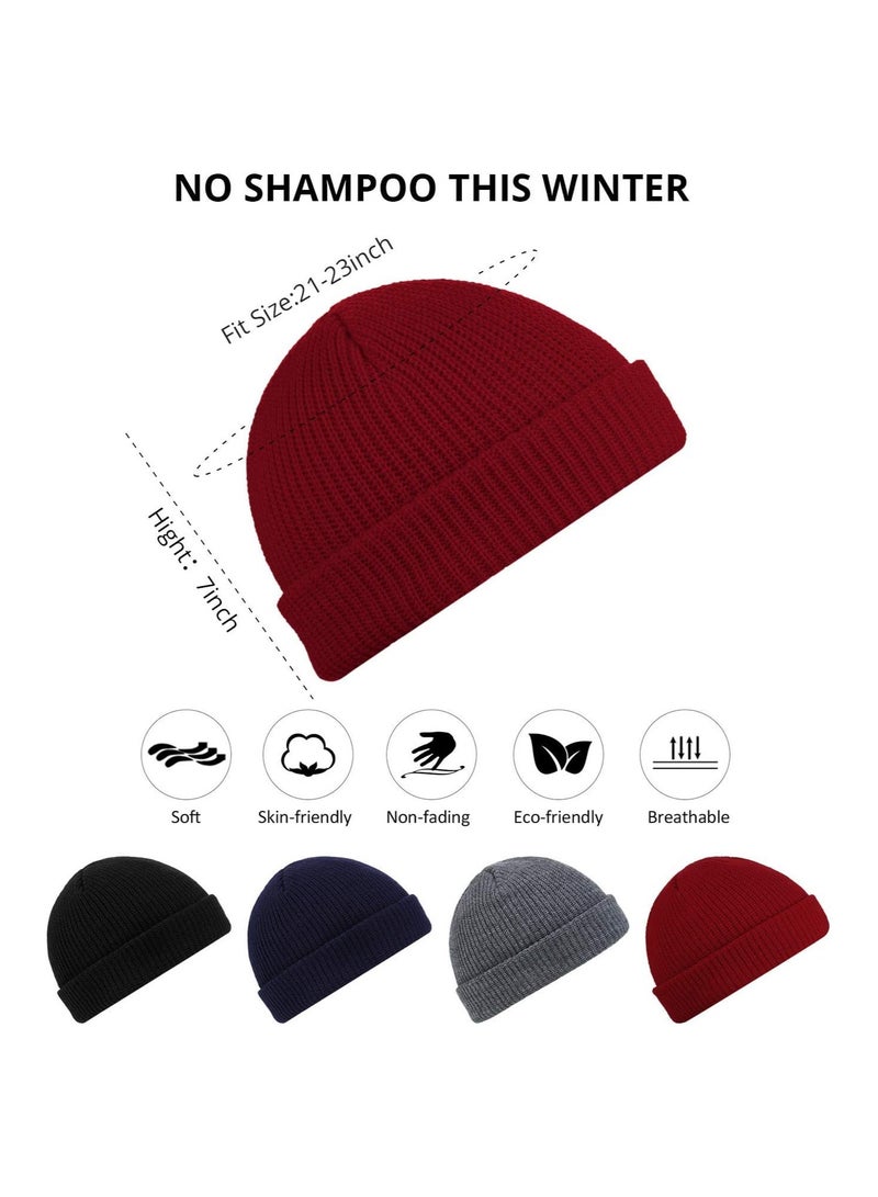 KASTWAVE 4 Pieces Trawler Beanie Watch Hat Roll up Edge Skullcap Fisherman Beanie  - Image 3