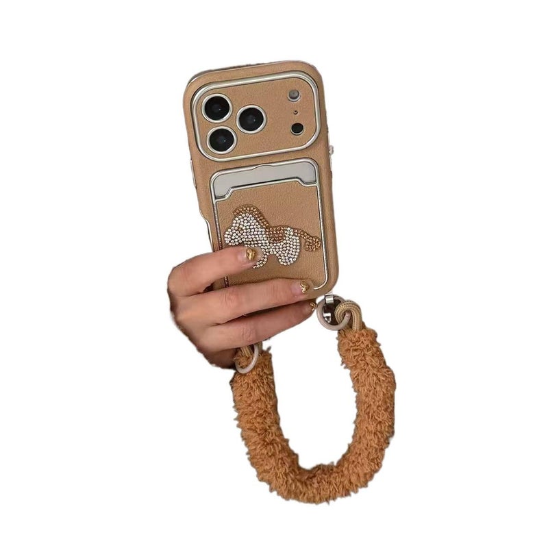 غطاء واقي بسيليكون لـ iPhone 14 / 14 Plus / 14 Pro / 14 Pro Max مع حامل بطاقات ونقشة حصان صغير مع مقاوم للصدمات مع قبضة مضادة للانزلاق مع حماية من السقوط باللون بني مضاد للانزلاق. - Image 1