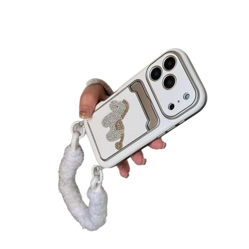 غطاء واقي بسيليكون لـ iPhone 14 / 14 Plus / 14 Pro / 14 Pro Max مع حامل بطاقات ونقشة حصان صغير مع مقاوم للصدمات مع قبضة مضادة للانزلاق مع حماية من السقوط باللون بني مضاد للانزلاق. - Image 5