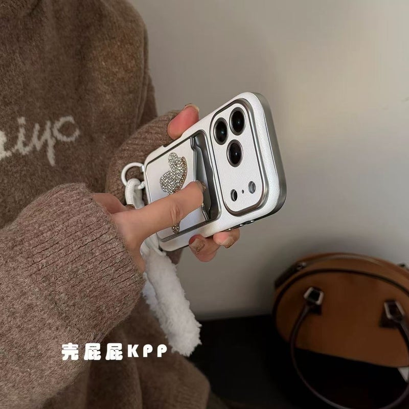 غطاء واقي بسيليكون لـ iPhone 14 / 14 Plus / 14 Pro / 14 Pro Max مع حامل بطاقات ونقشة حصان صغير مع مقاوم للصدمات مع قبضة مضادة للانزلاق مع حماية من السقوط باللون بني مضاد للانزلاق. - Image 3