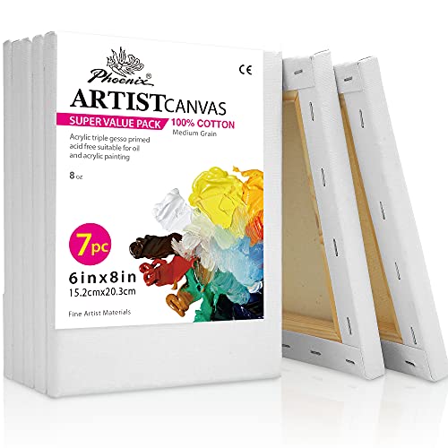 PHOENIX Stretched Canvas for Painting 6x8 Inch/7 Value Pack, 8 Oz Triple Primed 5/8 Inch Profile 100% Cotton White Blank Canvas, Small Framed Canvas for Oil Acrylic & Pouring Art - Image 1