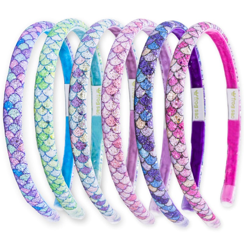 FROG SAC 6 Headbands for Girls - Thin Head Bands for Kids, Toddler Hair Band Accessories, Glitter Mermaid Floral Hairbands, Easter Basket Stocking Stuffers (Pink,Purple,Blue,Aqua,Green) - Image 1