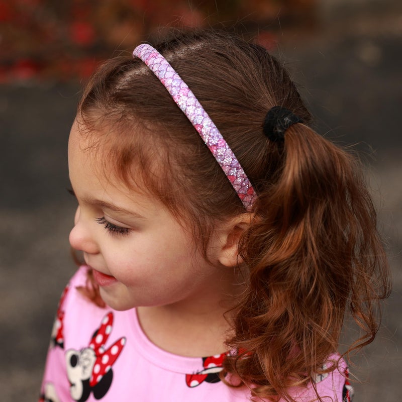 FROG SAC 6 Headbands for Girls - Thin Head Bands for Kids, Toddler Hair Band Accessories, Glitter Mermaid Floral Hairbands, Easter Basket Stocking Stuffers (Pink,Purple,Blue,Aqua,Green) - Image 5
