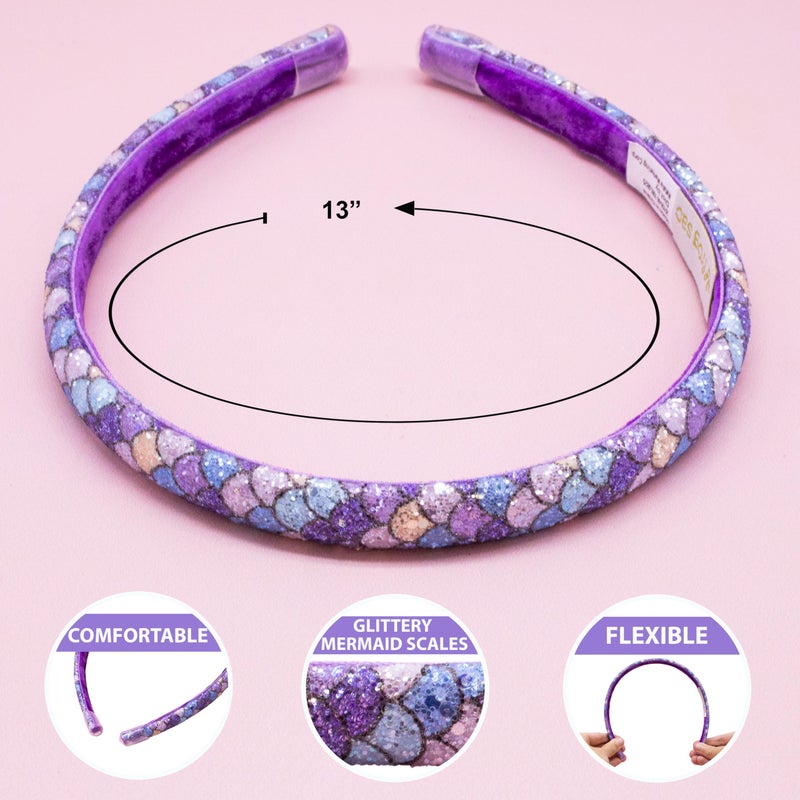 FROG SAC 6 Headbands for Girls - Thin Head Bands for Kids, Toddler Hair Band Accessories, Glitter Mermaid Floral Hairbands, Easter Basket Stocking Stuffers (Pink,Purple,Blue,Aqua,Green) - Image 4