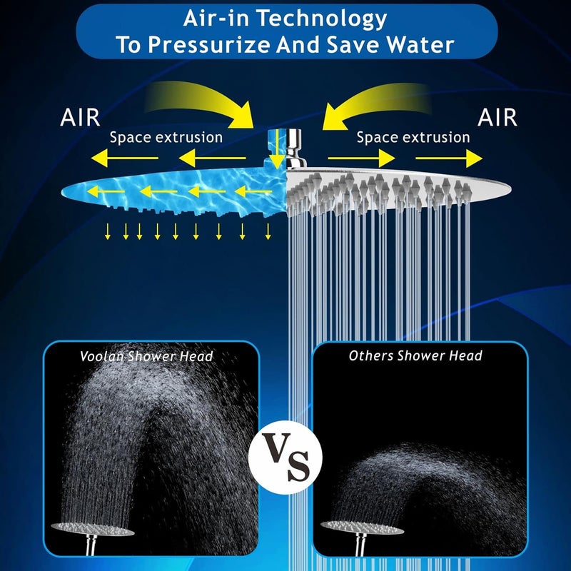 Voolan High Pressure Rain Shower Head - Rainfall Shower head Made of All Metal Stainless Steel - Comfortable Shower Experience Even at Low Water Flow (8 Inch, Chrome) - Image 5