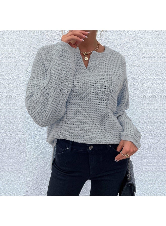 NIBEMINENT Athleisure Loose Fit Cable Knit Sweater Women Autumn And Winter Casual Fashion V Neck Solid Color Pocket VêTement Femme - Image 1