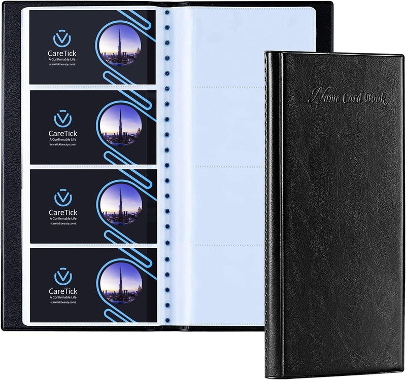 CareTick 400 Business Card Holder & Organizer - Professional PU Leather Office Journal - Credit Card Holder - Slim Wallet for Men & Women - Black-400 - Image 1