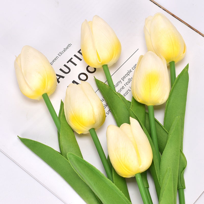 Generic PU Mini Tulips Artificial Flowers Wedding Decor Home Beige 