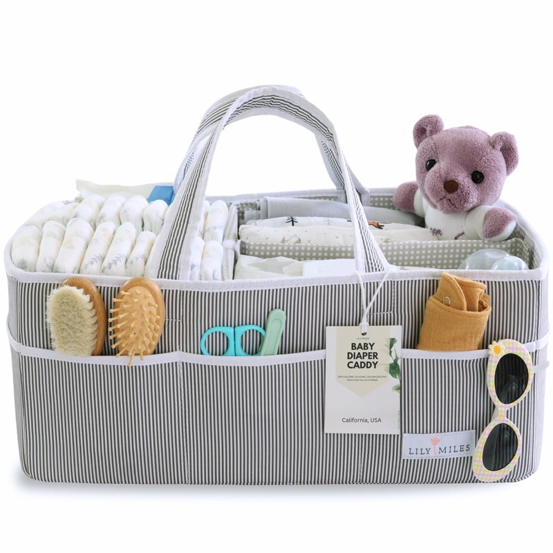 Lily Miles Lily Miles Baby Diaper Caddy Organizer Tote Bag for Infant Boy or Girl Baby Shower Basket Nursery Must Haves Registry Favorites Newborn Caddie Car GrayGray Extra Large 