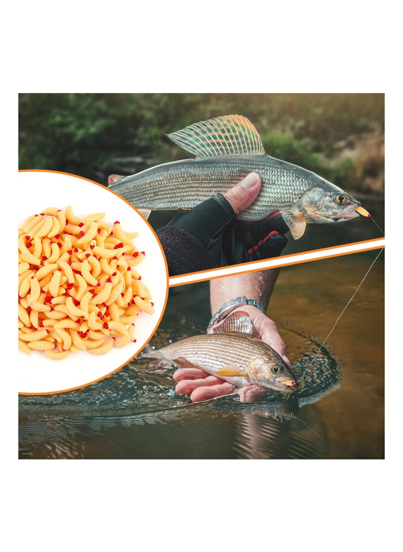 SYOSI Fake Fishing ait, 200 Pcs Soft Maggot Baits Fake Worms for Fishing Bass Fishing Lures for Freshwater Artificial Wax Worms Gross Plastic Worms, for Freshwater Saltwater Lake Trout Ice Fishing  - Image 5