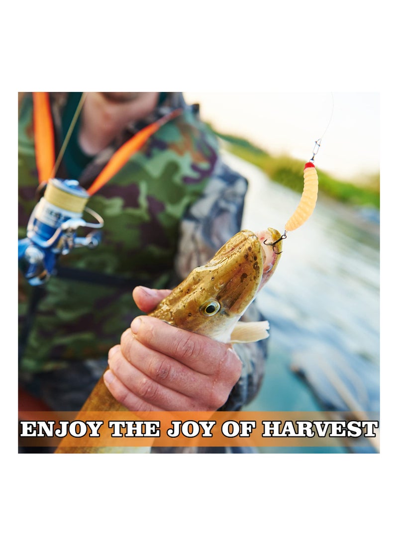 SYOSI Fake Fishing ait, 200 Pcs Soft Maggot Baits Fake Worms for Fishing Bass Fishing Lures for Freshwater Artificial Wax Worms Gross Plastic Worms, for Freshwater Saltwater Lake Trout Ice Fishing  - Image 4