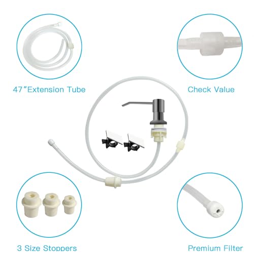 OHiHi Dish Soap Dispenser for Kitchen Sink, Countertop Sink Soap Dispenser Water Pump with 47” No-Spill Extension Tube Kit Design for Kitchen Bathroom, No More Refills （Gray） - Image 4