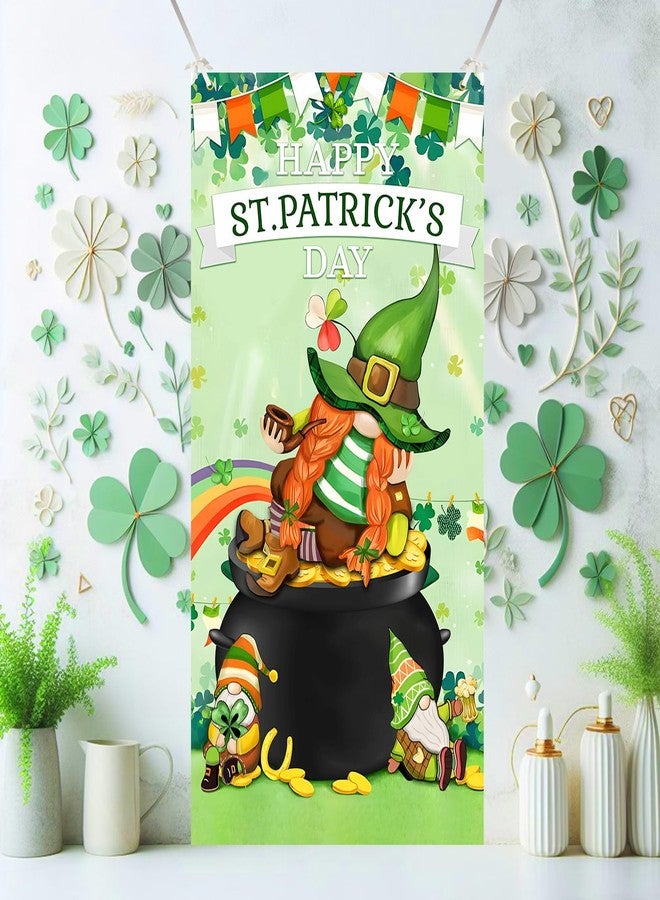 Yoirrat St Patrick's Day Door Cover Decorations Happy St. Patrick's Day Door Banner Saint Patricks Gnome Green Shamrock Banner Porch Sign Front Door Banner for St. Patricks Day Party Home Supplies 73x36inch - Image 2