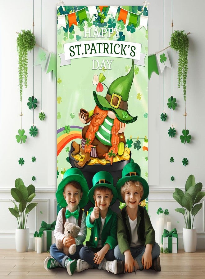 Yoirrat St Patrick's Day Door Cover Decorations Happy St. Patrick's Day Door Banner Saint Patricks Gnome Green Shamrock Banner Porch Sign Front Door Banner for St. Patricks Day Party Home Supplies 73x36inch - Image 3
