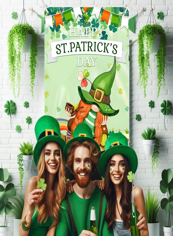 Yoirrat St Patrick's Day Door Cover Decorations Happy St. Patrick's Day Door Banner Saint Patricks Gnome Green Shamrock Banner Porch Sign Front Door Banner for St. Patricks Day Party Home Supplies 73x36inch - Image 4