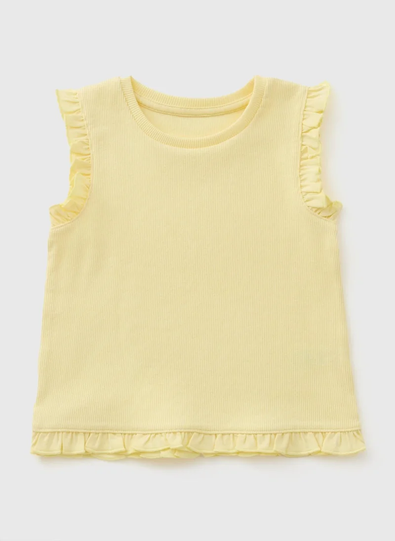 Matalan Girls Yellow Frill Ribbed Vest