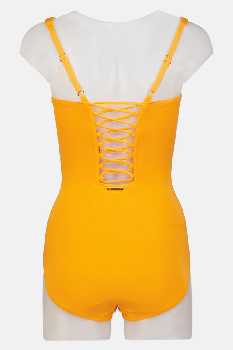 Michael Kors Women Plain Padded One Piece, Orange - Image 3