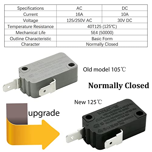 HiQltyla Microwave Oven Door Switch Replacement Part, 16A 125VAC, KW3AT-16 (Downward Compatible with KW3A-16), 2X Normally Open + 1x Normally Closed - Image 3