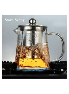 GGEROU 950 ml Square Glass Tea Pot, Borosilicate Glass Teapot, Loose Leaf Tea Kettle, Borosilicate Glass Heat Resistant Clear Leaf Teapot with Infuser Strainer for Microwavable and Stovetop Safe  - Image 3