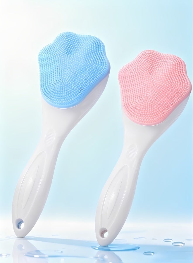 2 Pieces Silicone Facial Scrub Brush with Handle Soft Bristle Face Cleansing Brush Pink and Blue for Deep Pore Cleaning Exfoliation and Daily Skincare - Image 1