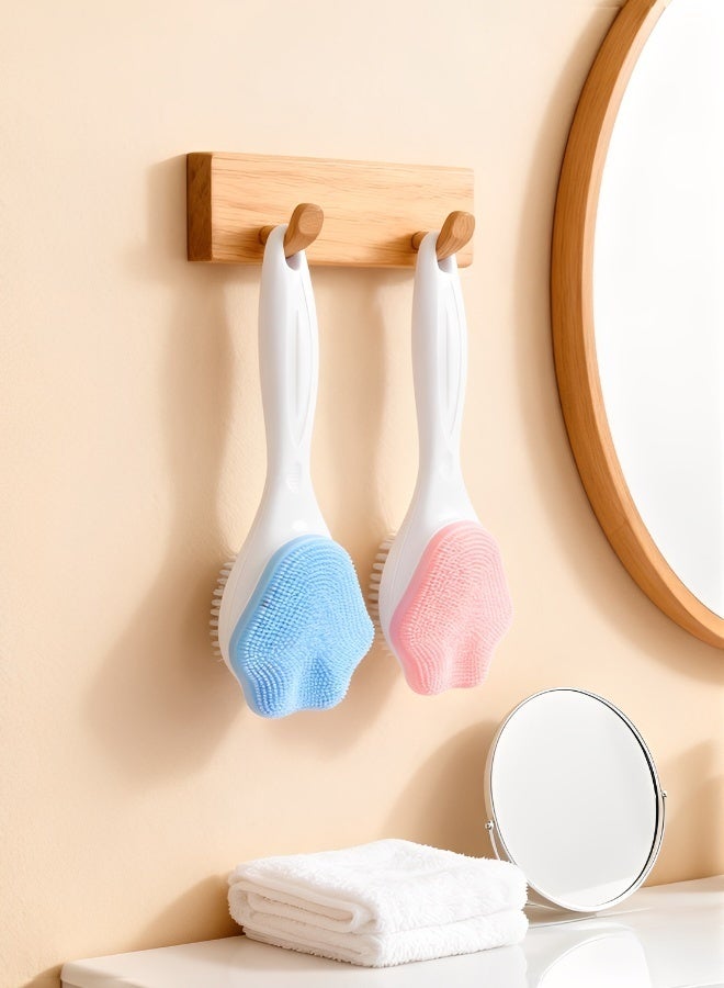 2 Pieces Silicone Facial Scrub Brush with Handle Soft Bristle Face Cleansing Brush Pink and Blue for Deep Pore Cleaning Exfoliation and Daily Skincare - Image 3