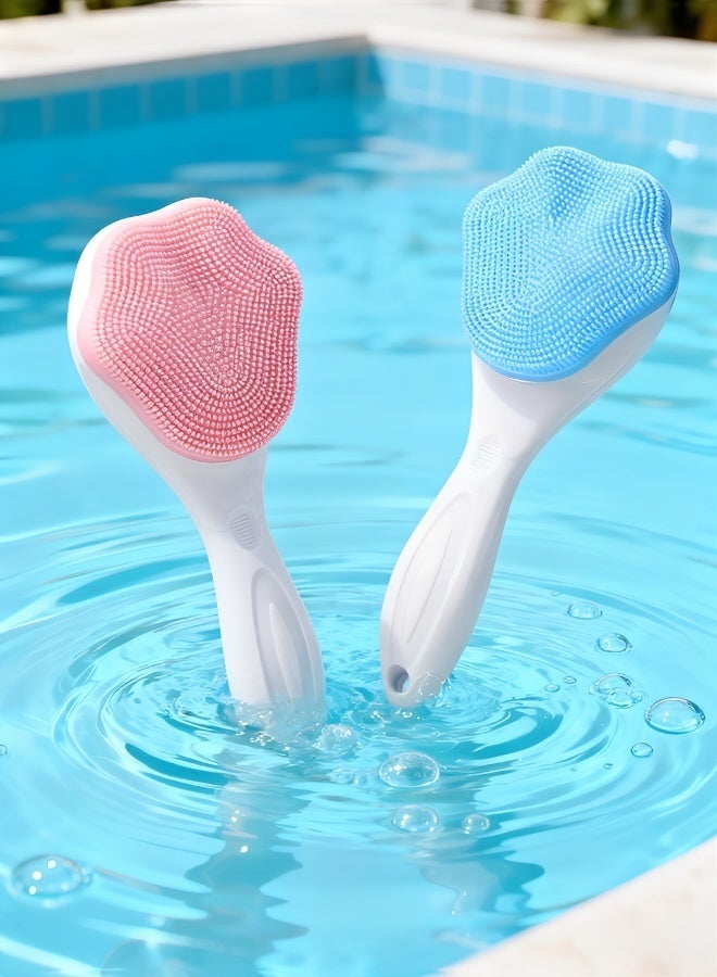 2 Pieces Silicone Facial Scrub Brush with Handle Soft Bristle Face Cleansing Brush Pink and Blue for Deep Pore Cleaning Exfoliation and Daily Skincare - Image 2