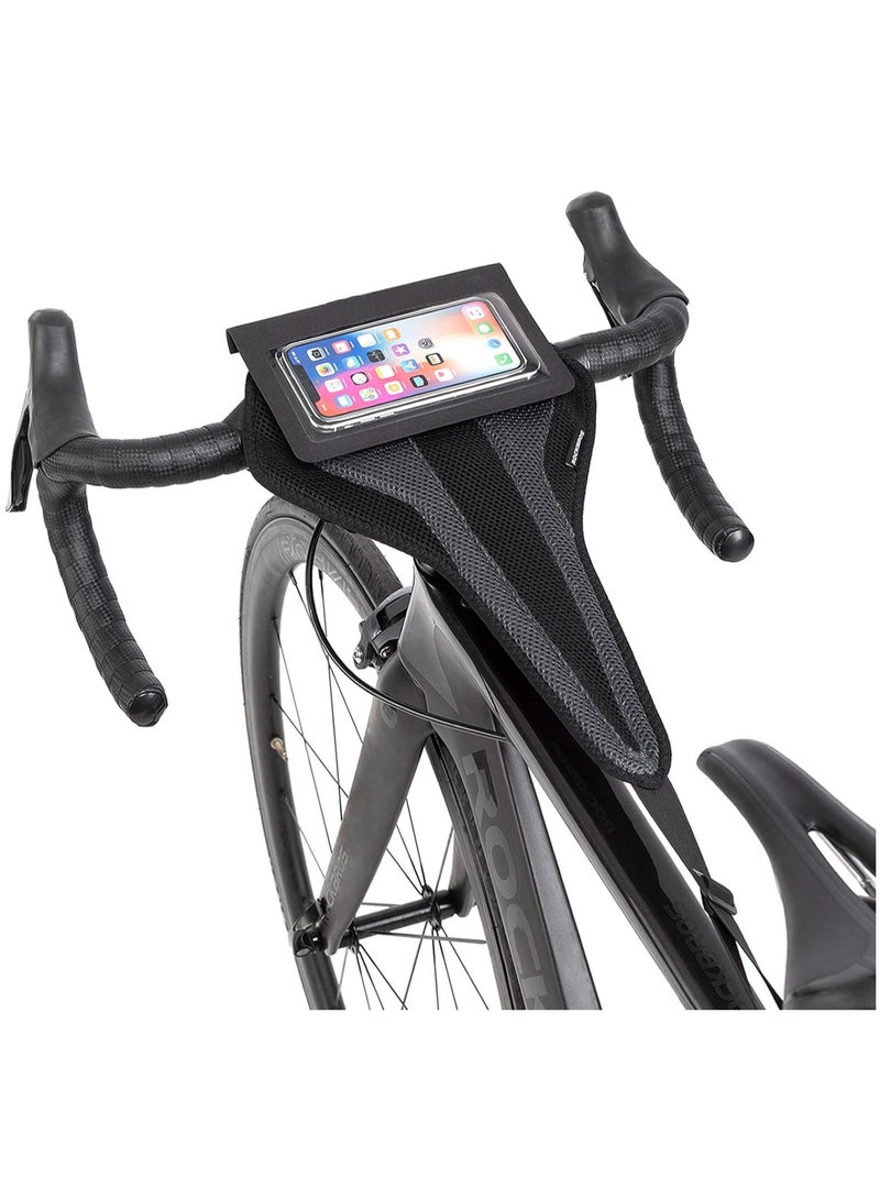 SYOSI Bicycle Trainer Sweat Net Bike Sweat Guard with Phone Pouch Bike Sweat Catcher Net Sweat Protector for Indoor Cycling Training Compatible with iPhone 12 11 Phones Below 6.2’’  - Image 1