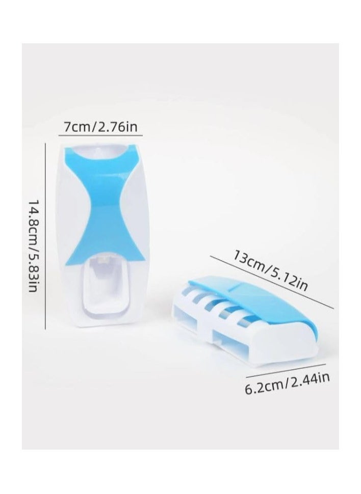 LIMITLESS Toothbrush Holder with Cover Bathroom Storage Stand Toothpaste Dispenser Squeezer Kit Dust-Proof Wall Mounted Tooth Brush Holder Set Automatic Auto Toothpaste Dispenser (Blue)  - Image 2