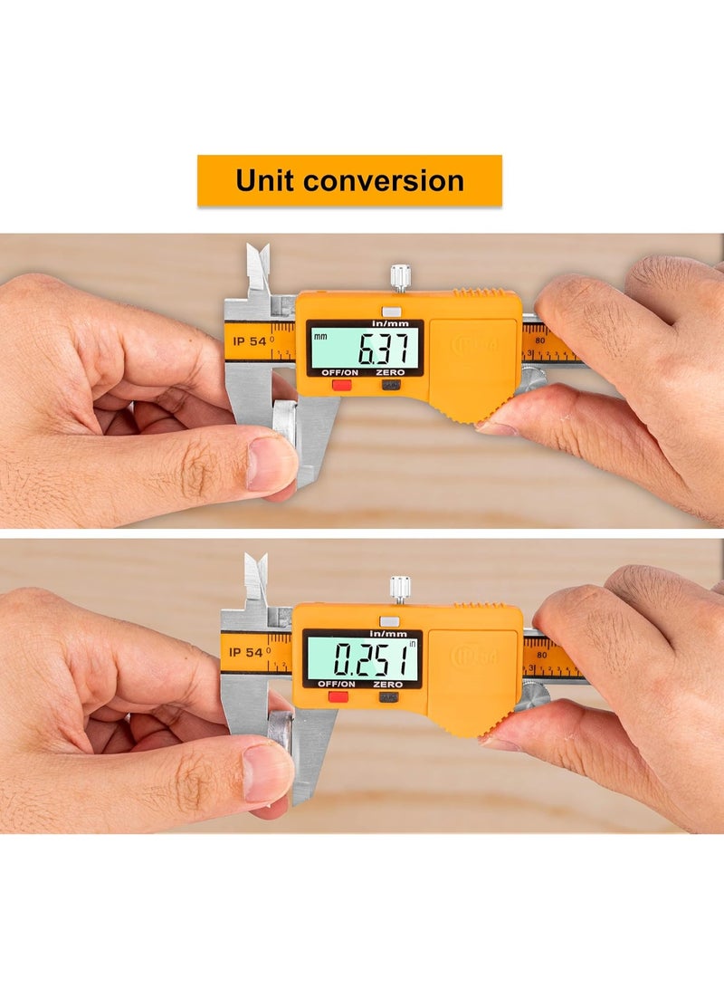 WEHAND Digital Caliper Measuring Tool – 150mm Electronic Stainless Steel Vernier Caliper with Large LCD Screen – Inch/Metric Conversion – Waterproof IP54 – Internal, External, Depth & Step Measurement - Image 5