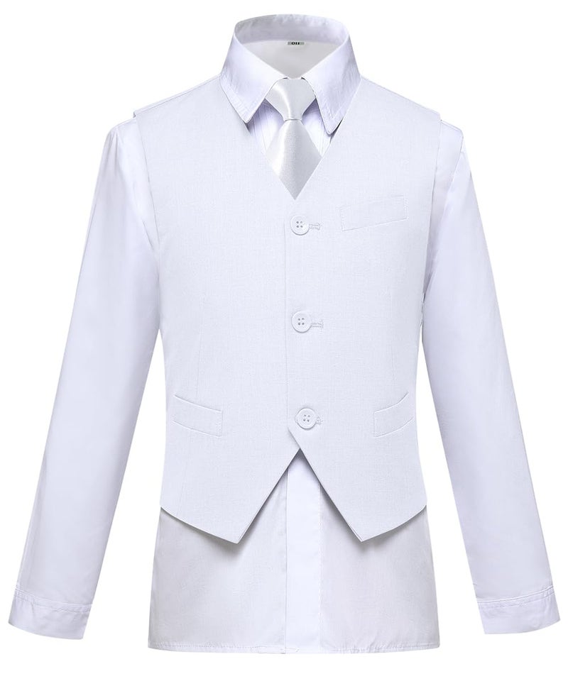 Visaccy White Suit for Boys All White Tuxedo Outfit Dress Pants Blazer Vest Size 6 - Image 3