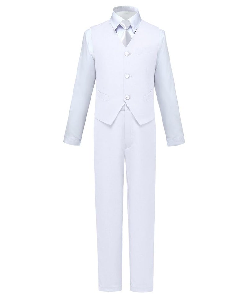 Visaccy White Suit for Boys All White Tuxedo Outfit Dress Pants Blazer Vest Size 6 - Image 5
