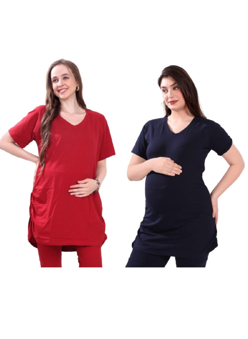 تامي مجموعة تومي كومبو مكونة من 2 تي شيرت للحمل باللونين الأحمر والأزرق - Image 1