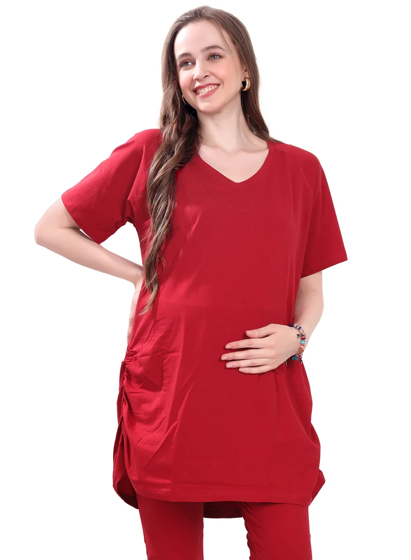 TUMMY TUMMY Combo Pack of 2 Maternity Red and Blue T-shirt