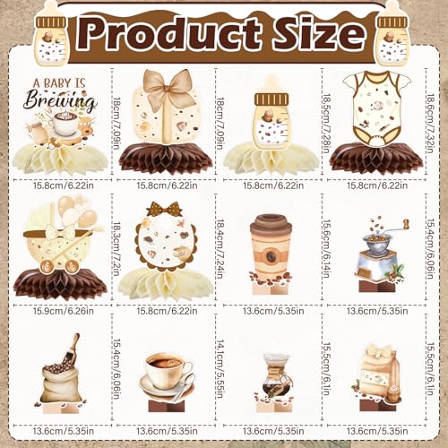 Aposwow a Baby is Brewing Baby Shower Decorations 12PCS Coffee Baby Shower Honeycomb Centerpieces Table Decorations for Gender Reveal Decor Supplies - Image 5