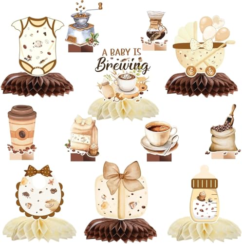 Aposwow a Baby is Brewing Baby Shower Decorations 12PCS Coffee Baby Shower Honeycomb Centerpieces Table Decorations for Gender Reveal Decor Supplies - Image 1