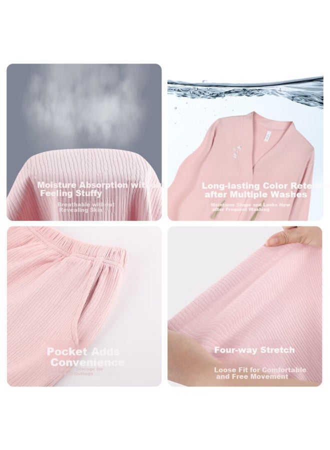 XULEN Xuanjing New Chinese-style Pajamas For Women, Spring And Autumn Pure Cotton Long-sleeve Chinese-style Loungewear, 63059 Cherry Blossom Pink, 2XL - Image 3
