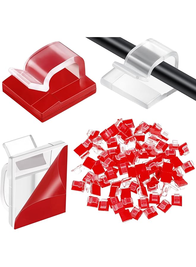 promass 100 Pcs Cable Clips Adhesive Cable Organizer Cord Holder Wire Clip Wire Management Self Adhesive Hooks for Home School Office(Clear, Small) - Image 1