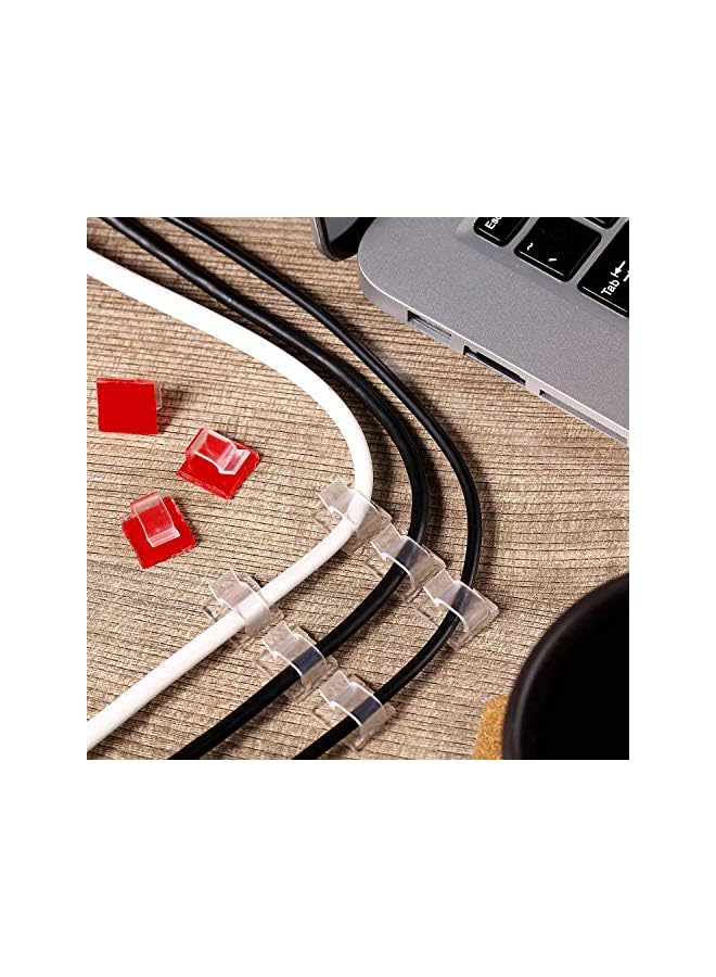 promass 100 Pcs Cable Clips Adhesive Cable Organizer Cord Holder Wire Clip Wire Management Self Adhesive Hooks for Home School Office(Clear, Small) - Image 5