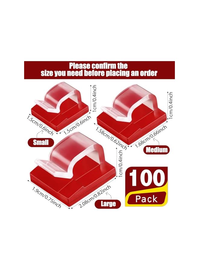 promass 100 Pcs Cable Clips Adhesive Cable Organizer Cord Holder Wire Clip Wire Management Self Adhesive Hooks for Home School Office(Clear, Small) - Image 2