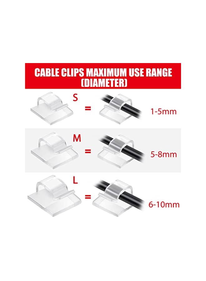 promass 100 Pcs Cable Clips Adhesive Cable Organizer Cord Holder Wire Clip Wire Management Self Adhesive Hooks for Home School Office(Clear, Small) - Image 3