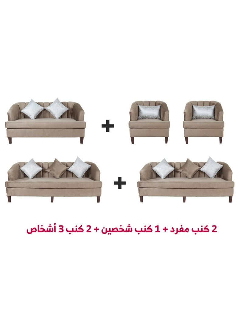 HOMEVEO Elegant and comfortable living room set with luxurious design 5 pieces - 10 seats - 2 sofas for 3 people - 1 sofa for 2 people - 2 single chairs brown 200x63x80 cm  - Image 1