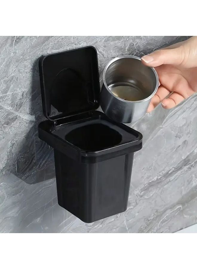 Green Stainless Steel Wall Mounted Trash Can Ashtray With Lid - Image 4