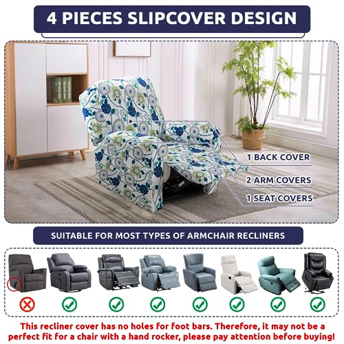 Iauddy Recliner Slipcover-Stretch Soft Slip Reclining Chair Slipcovers 4 -Pieces Furniture Protector for Recliner with Pocket Fitted Sofa Couch Cover Lazy Boy Chair Cover - Image 4