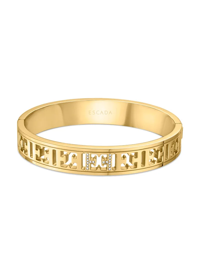 ESCADA Estelle Gold Plated Bangle with Cutout Escada Logo & Sparkling Crystals