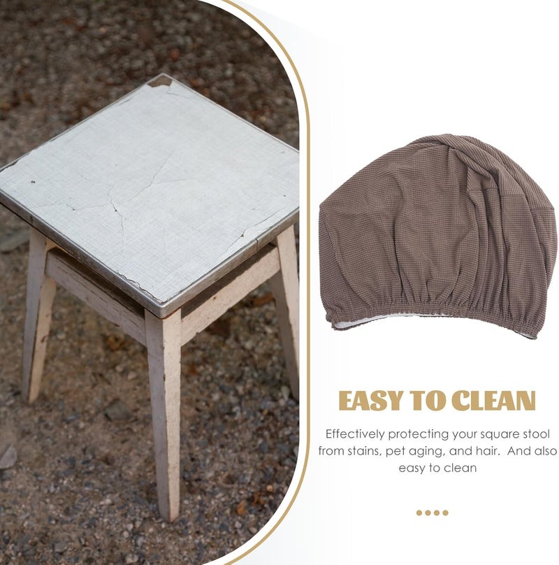 Square Footstool Cover Stretchable Fabric Protector for Large Cube Stool, Thick Elastic Sofa Footrest Slipcover in Gray-Brown, Sturdy Home Living Room Stool Slipcover - Image 3