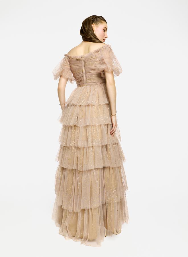 House of Moda Ruffle Detail Off Shoulder Tulle Maxi Dress - Image 5