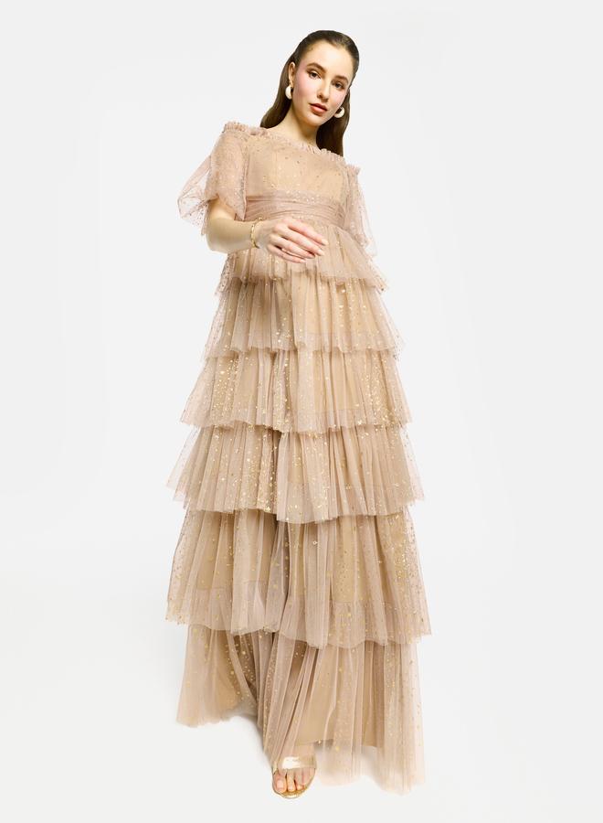 House of Moda Ruffle Detail Off Shoulder Tulle Maxi Dress - Image 3